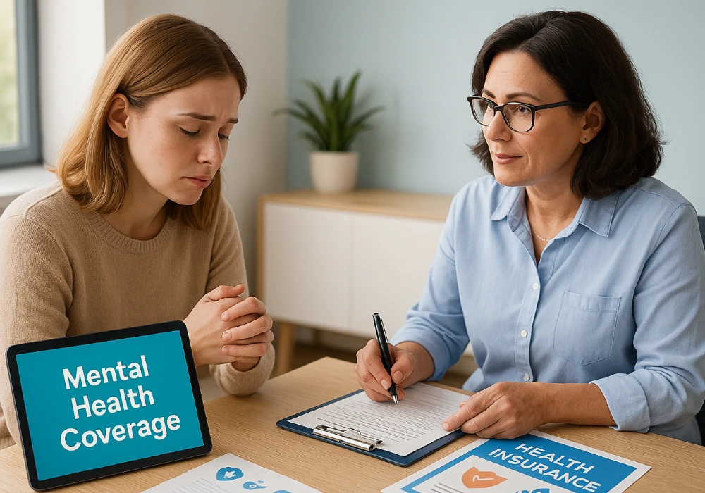 Person reviewing U.S. health insurance documents and benefits.