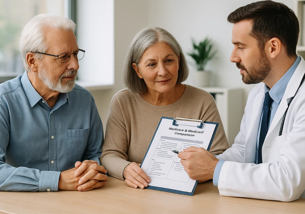 Family discussing regarding health insurance with a doctor