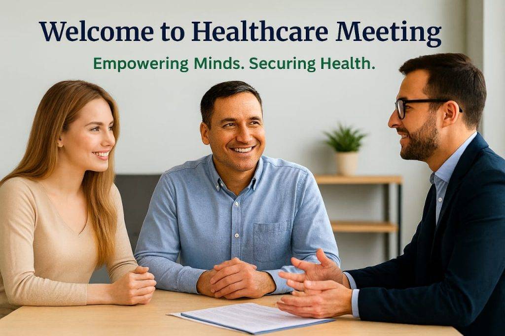 Healthcare professionals meeting with client in a modern office